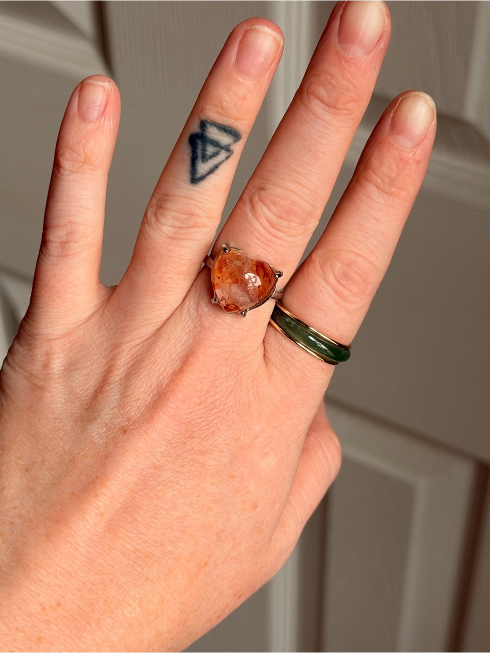 Heart-Shaped Sunstone Ring in Orange - adjustable size